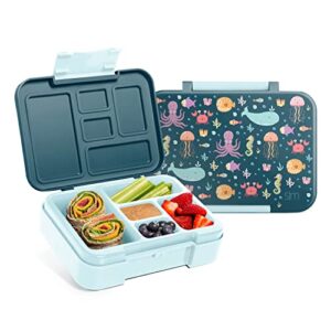 simple modern bento lunch box for kids | bpa free, leakproof, dishwasher safe | lunch container for girls, toddlers | porter collection | 5 compartments | under the sea