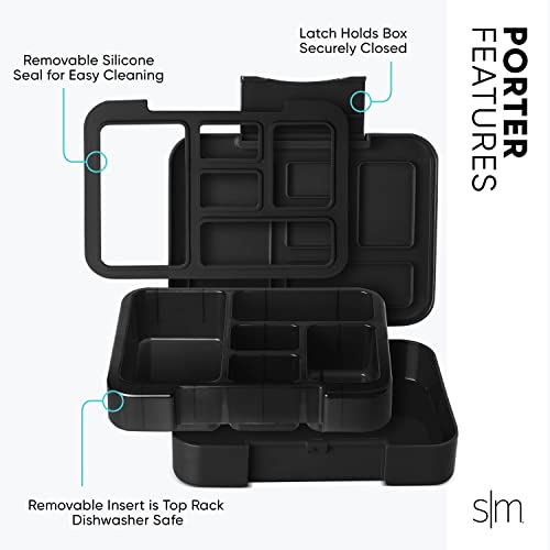 Simple Modern Bento Lunch Box for Kids | BPA Free, Leakproof, Dishwasher Safe | Lunch Container for Boys, Toddlers | Porter Collection | 5 Compartments | Midnight Black