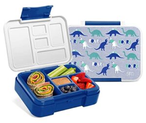simple modern bento lunch box for kids | bpa free, leakproof, dishwasher safe | lunch container for boys, toddlers | porter collection | 5 compartments | dinosaur roar