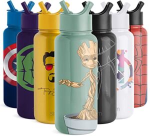simple modern marvel water bottle with straw lid vacuum insulated stainless steel metal thermos | reusable leak proof flask for gym | summit collection | 32oz guardian's of the galaxy child groot