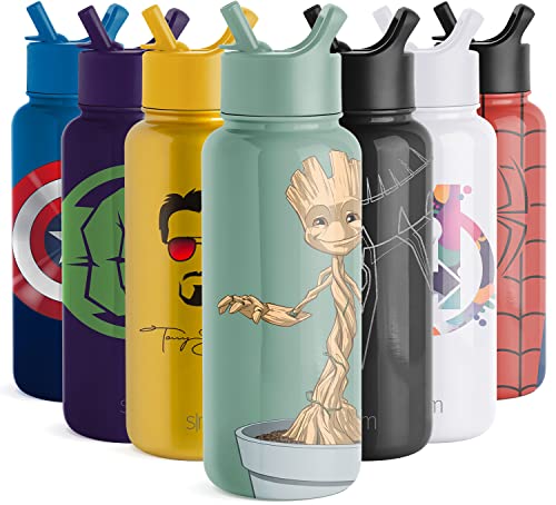 Simple Modern Marvel Water Bottle with Straw Lid Vacuum Insulated Stainless Steel Metal Thermos | Reusable Leak Proof Flask for Gym | Summit Collection | 32oz Guardian's of the Galaxy Child Groot