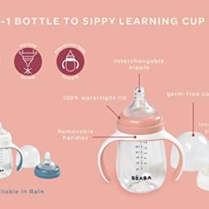 BEABA 2-in-1 Baby Bottle to Training Sippy Cup, Learning Cup, Baby Bottle Nipple and Soft Silicone Sippy Spout, Spill Proof, Baby, Toddler 7 oz (Sage)