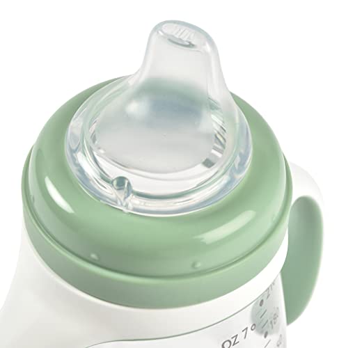 BEABA 2-in-1 Baby Bottle to Training Sippy Cup, Learning Cup, Baby Bottle Nipple and Soft Silicone Sippy Spout, Spill Proof, Baby, Toddler 7 oz (Sage)