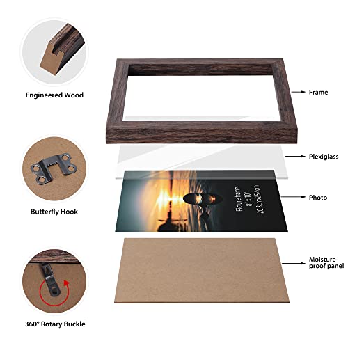 EdenseeLake 8x10 Picture Frame Set of 4, Rustic Distressed Brown Wood Pattern, Photo Frames 8 by 10 for Desktop Display and Wall Mounting