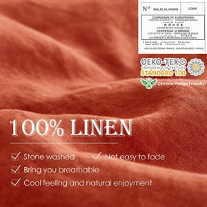 Simple&Opulence 100% Linen Duvet Cover Set 3pcs Basic Style Natural French Washed Flax Solid Color Soft Breathable Farmhouse Bedding with Button Closure - Brick Red, King