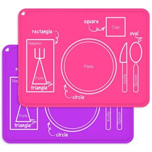 Kids Silicone Placemats, Baby Montessori Placemats for Kids Toddler Children Reusable Non-Slip Table Setting Mats for Restaurant (Purple/Rose Red)