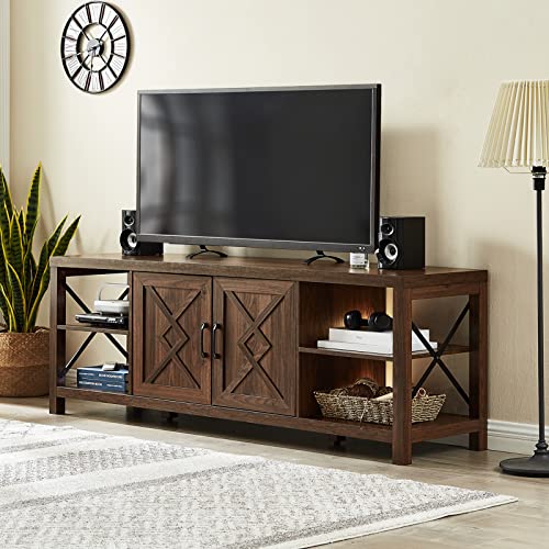 Okvnbjk TV Stand for 75 Inch TV with Storage,65 Inch Width Wood TV Stand for 65 70 75+ Inch TV with Soft Closing Door Hinges, Dark Walnut