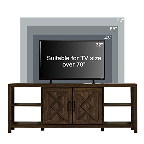 Okvnbjk TV Stand for 75 Inch TV with Storage,65 Inch Width Wood TV Stand for 65 70 75+ Inch TV with Soft Closing Door Hinges, Dark Walnut