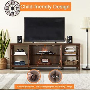 Okvnbjk TV Stand for 75 Inch TV with Storage,65 Inch Width Wood TV Stand for 65 70 75+ Inch TV with Soft Closing Door Hinges, Dark Walnut