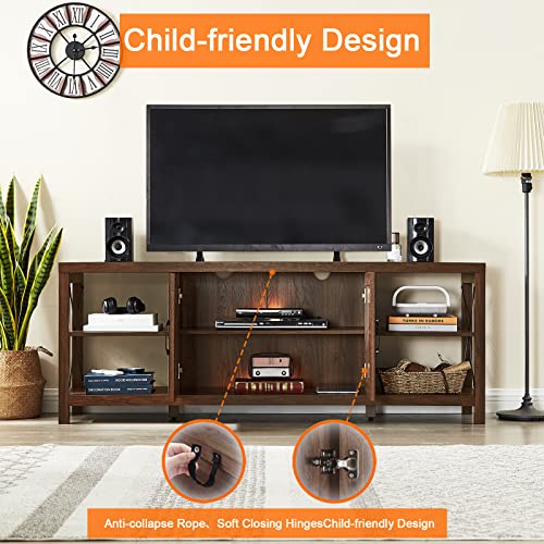 Okvnbjk TV Stand for 75 Inch TV with Storage,65 Inch Width Wood TV Stand for 65 70 75+ Inch TV with Soft Closing Door Hinges, Dark Walnut