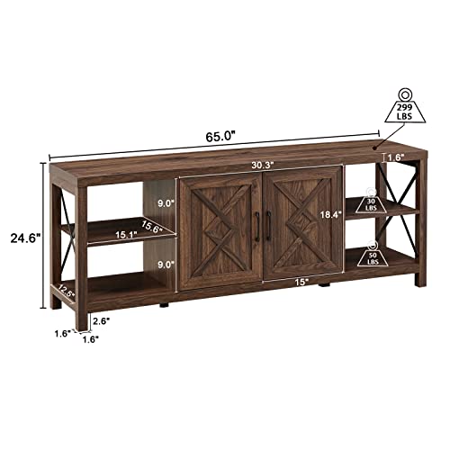 Okvnbjk TV Stand for 75 Inch TV with Storage,65 Inch Width Wood TV Stand for 65 70 75+ Inch TV with Soft Closing Door Hinges, Dark Walnut