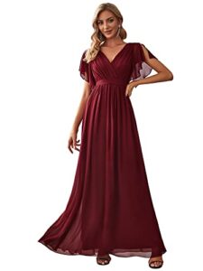 ever-pretty women's maxi a-line v-neck ruffle sleeves summer prom dresses long burgundy us12