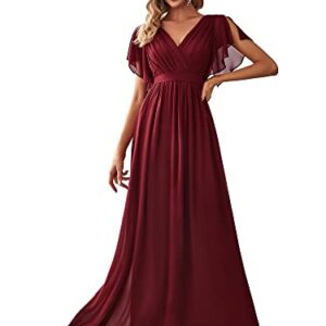 Ever-Pretty Women's Maxi A-Line V-Neck Ruffle Sleeves Summer Prom Dresses Long Burgundy US12