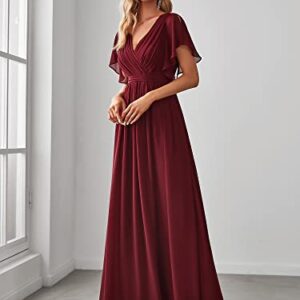 Ever-Pretty Women's Maxi A-Line V-Neck Ruffle Sleeves Summer Prom Dresses Long Burgundy US12