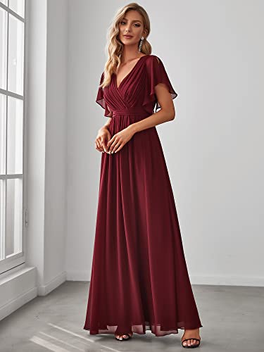 Ever-Pretty Women's Maxi A-Line V-Neck Ruffle Sleeves Summer Prom Dresses Long Burgundy US12