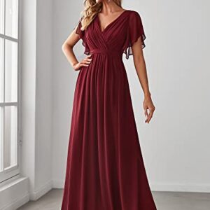 Ever-Pretty Women's Maxi A-Line V-Neck Ruffle Sleeves Summer Prom Dresses Long Burgundy US12