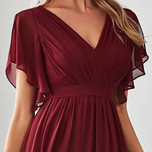 Ever-Pretty Women's Maxi A-Line V-Neck Ruffle Sleeves Summer Prom Dresses Long Burgundy US12