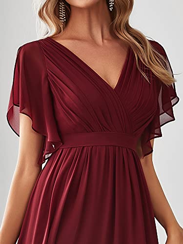 Ever-Pretty Women's Maxi A-Line V-Neck Ruffle Sleeves Summer Prom Dresses Long Burgundy US12