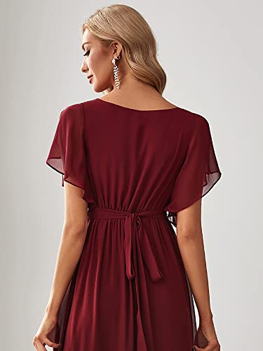 Ever-Pretty Women's Maxi A-Line V-Neck Ruffle Sleeves Summer Prom Dresses Long Burgundy US12