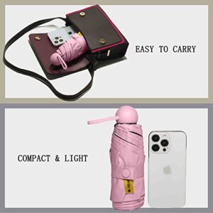 Mini Travel Umbrella - Wind Resistant, Small- Compact, Light, Strong Steel Shaft, Windproof, Mini, Folding and Portable - Backpack, Car, Purse Umbrellas for Sun and Rain - 99% UV Protection for Men and Women, Compact Umbrella (light pink with gift box)