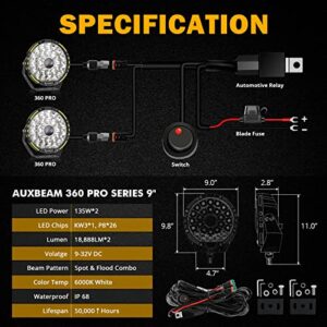 9 Inch 270W Round LED Driving Lights with Black Lens Covers 360 Pro Series Round Offroad Lights Super Bright Bumper Light Bar Fog Work Lights for Trucks Ford Jeep ATV Car