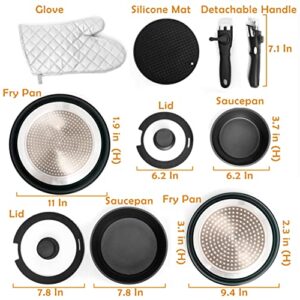 Moss & Stone Pots And Pans Set Nonstick, Removable Handle Cookware, Stackable , Dishwasher safe, Induction Aluminum Camping Cookware Set. (10 Pcs Black Kitchen Set)