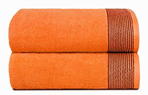 belizzi home ultra soft 2 pack oversized bath towel set 28x55 inches, 100% cotton large bath towels, ultra absorbant compact quickdry & lightweight towel, ideal for gym travel camp pool - orange