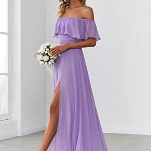 Ever-Pretty Womens Off-Shoulder Long A-line Side Slit Formal Prom Dresses with Sleeves Lavender US12