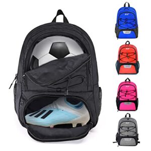 wolt | youth soccer bag - soccer backpack & bags for basketball, volleyball & football sports, includes separate cleat shoe and ball compartment, fit to youth & adult (black)