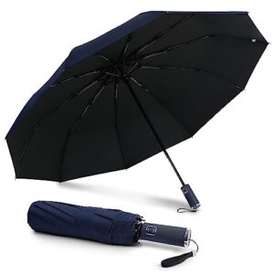 dofowot folding umbrella upf 50+ uv,windproof umbrellas 10 ribs fibreglass, travel compact umbrella uv protection, automatic open & close umbrella for men women (royal blue, 10 ribs)