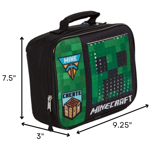 Minecraft Lunch Box for Boys and Girls - Soft Insulated Lunch Bag for Kids, Green