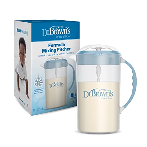 Dr. Brown's Baby Formula Mixing Pitcher with Adjustable Stopper, Locking Lid, & No Drip Spout, 32oz, BPA Free, Blue