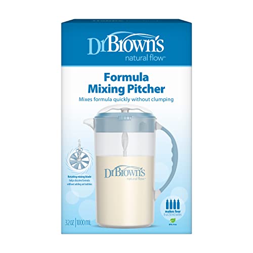 Dr. Brown's Baby Formula Mixing Pitcher with Adjustable Stopper, Locking Lid, & No Drip Spout, 32oz, BPA Free, Blue