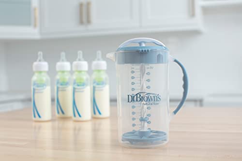 Dr. Brown's Baby Formula Mixing Pitcher with Adjustable Stopper, Locking Lid, & No Drip Spout, 32oz, BPA Free, Blue