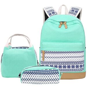duphlagt backpack for teens grils schoolbags - casual girls backpack for kids lightweight bookbag set 3 in 1 with lunch box & pencil(mint green)
