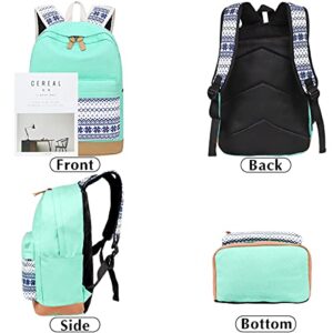 DUPHLAGT Backpack for Teens Grils Schoolbags - Casual Girls Backpack for Kids Lightweight Bookbag Set 3 in 1 with Lunch Box & Pencil(Mint Green)