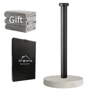 paper towel holder countertop, standing paper towel roll holder for kitchen bathroom, with weighted marble base for one-handed operation (black), black paper towel holder, marble paper towel holder.…