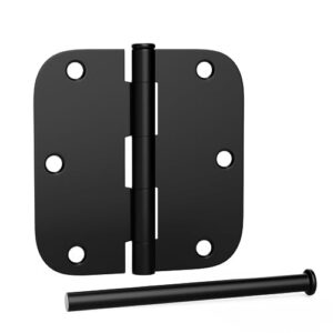 Removable Pin, 3.5 Inch Black Matte 6 Pack - Heavy-Duty, Smooth & Silent Open Exterior and Interior Door Hinges, 5/8'' Radius Corners