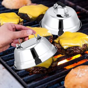 Leonyo 2 PCS 6.5 Inch Heavy Duty Cheese Melting Dome - Stainless Steel Round Basting Steam Cover for Grilling Flat Top Cast Iron, Heat Resistant Handle Griddle Accessories, Dishwasher Safe, Keep Warm