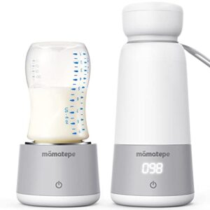 mamatepe 2-in-1 portable bottle warmer for travel, baby milk warmer on the go, baby brew bottle warmer for breastmilk, formula, water, usb rechargeable 4 temperature setting (not include adapters)