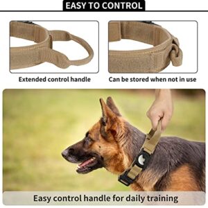 Tactical AirTag Dog Collar, FEEYAR Heavy Duty Air Tag Dog Collar [Thick & Wide], Military Dog Collar with Apple AirTag Holder and Handle, Adjustable GPS Dog Collar for Medium Large Dogs (L, Brown)