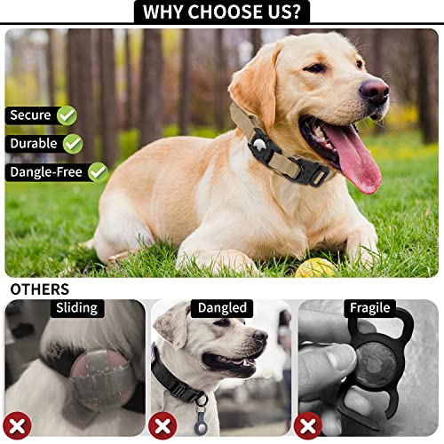 Tactical AirTag Dog Collar, FEEYAR Heavy Duty Air Tag Dog Collar [Thick & Wide], Military Dog Collar with Apple AirTag Holder and Handle, Adjustable GPS Dog Collar for Medium Large Dogs (L, Brown)