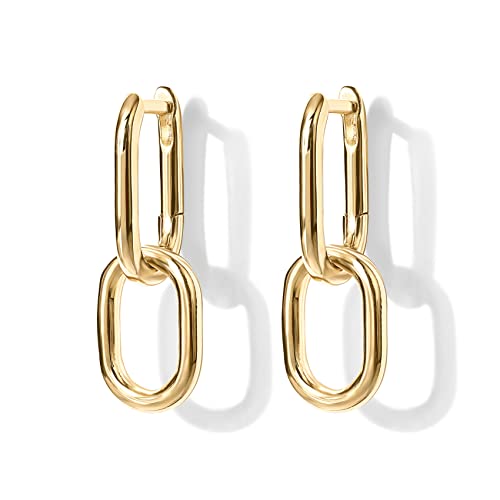 PAVOI 14K Yellow Gold Convertible Link Earrings for Women | Paperclip Link Chain Earrings | Drop Dangle Earrings