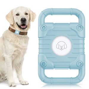 airtag dog collar holder, silicone apple airtag holder for dog collar, waterproof protective air tag holder case compatible with cat dog collars loop & backpack accessories - blue