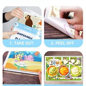 Disposable Placemats for Baby - Kids Placemat That Stick on Dining Table at Restaurant, Travel Essentials for Toddlers Table Mat - Assorted 40 Pack with 3 Designs