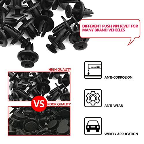 Grafken 100Pcs Car Retainer Clips & Fastener Remover, Quality Nylon Push Rivets - Splash Shield Clips 6 Most Popular Sizes & Applications for Honda Toyota GM Ford, m