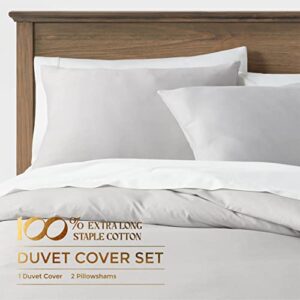 Mayfair Linen Queen/Full Duvet Cover, 600 Thread Count Sateen 3Pc Egyptian Cotton Duvet Cover Set, 100% Pure Cotton Comforter Cover, 2 Pillow Shams, Zipper Closure, 7 Corner Ties - (Silver)