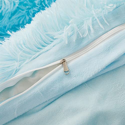 Fluffy Blue Comforter Cover Set Queen - Ultra Soft Plush Blue Bedding Sets 3 Pieces (1 Faux Fur Duvet Cover + 2 Faux Fur Pillow case) Blue Bed Set Queen (Blue, Queen)