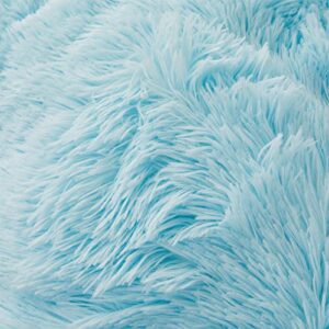 Fluffy Blue Comforter Cover Set Queen - Ultra Soft Plush Blue Bedding Sets 3 Pieces (1 Faux Fur Duvet Cover + 2 Faux Fur Pillow case) Blue Bed Set Queen (Blue, Queen)