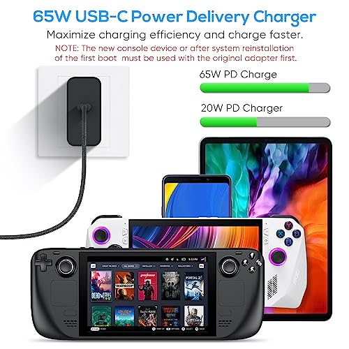 Fast Charger for Steam Deck &Nintendo Switch& ROG Ally,MENEEA 65W/45W PD Foldable Power Adapter with 6.6FT USB-C Charging Cable Cord,Accessories for Steam Deck TV Dock Console/Lite/Phone/Tablet/Laptop